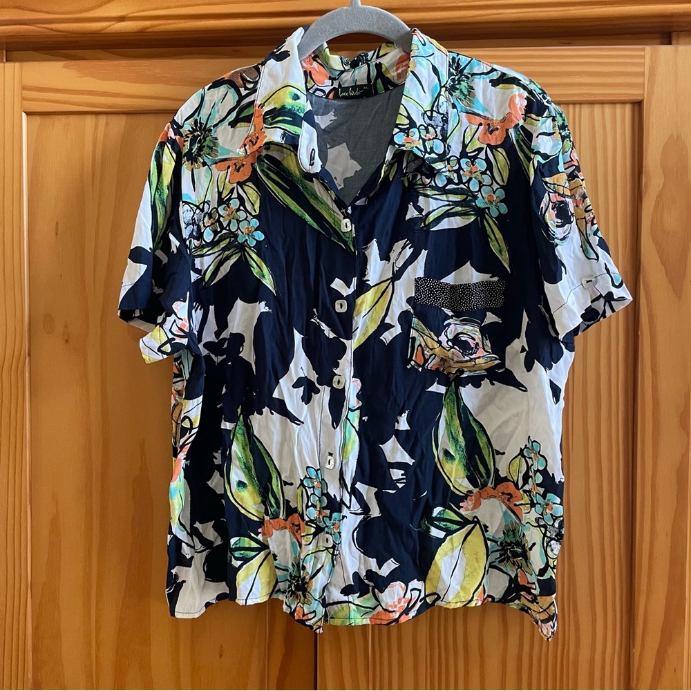 Loco Lindo Vintage Short Sleeve Button Up Blouse Top - Size XL